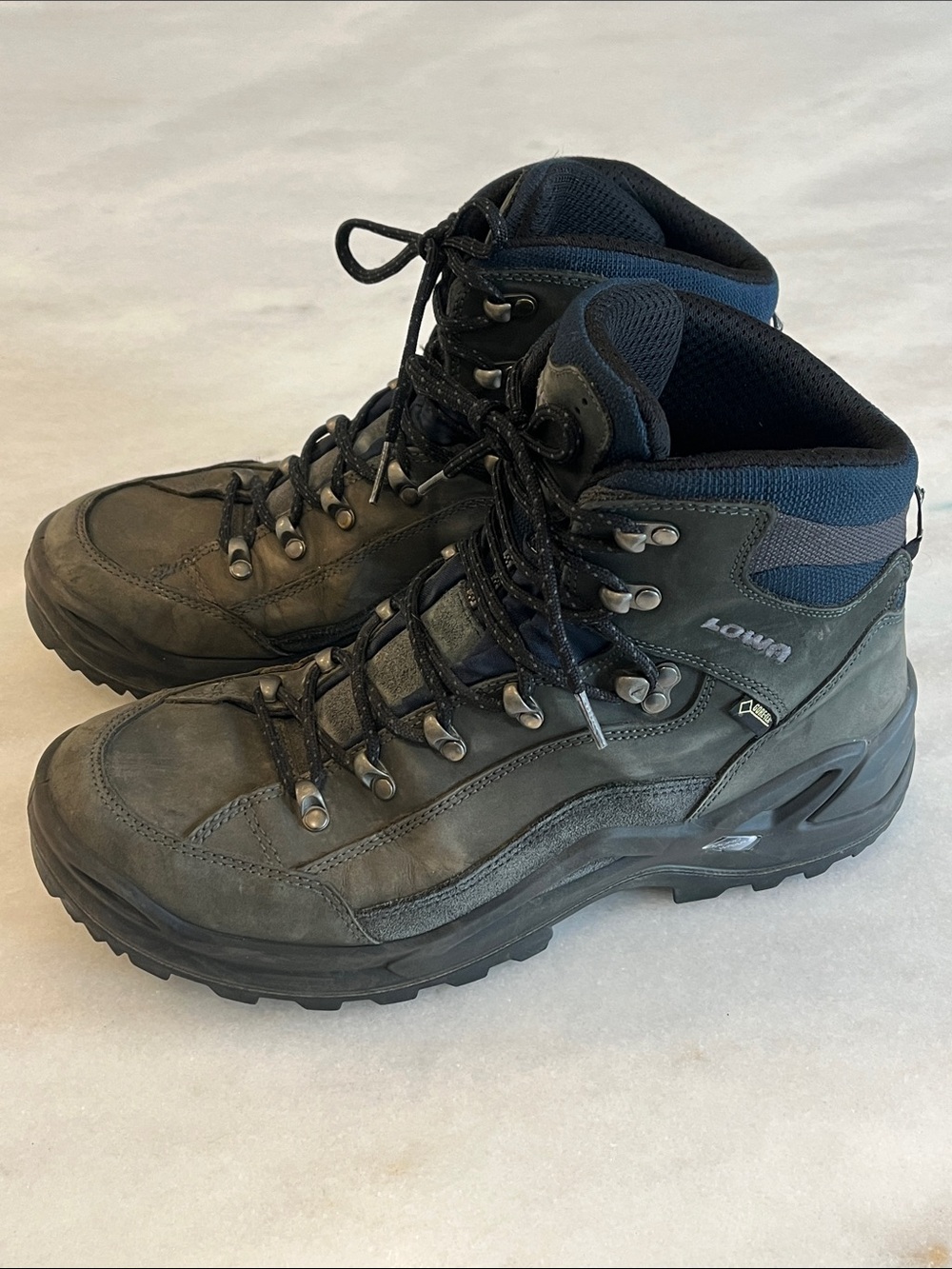 Lowa Renegade GTX Goretex Gray Blue Mid Hiking Boots Men's Size 9.5